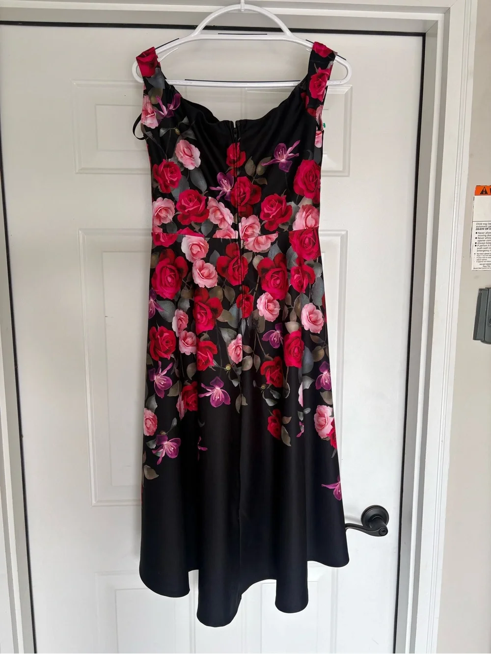 Premier Black High-Low Dress with Red & Pink Rose Print